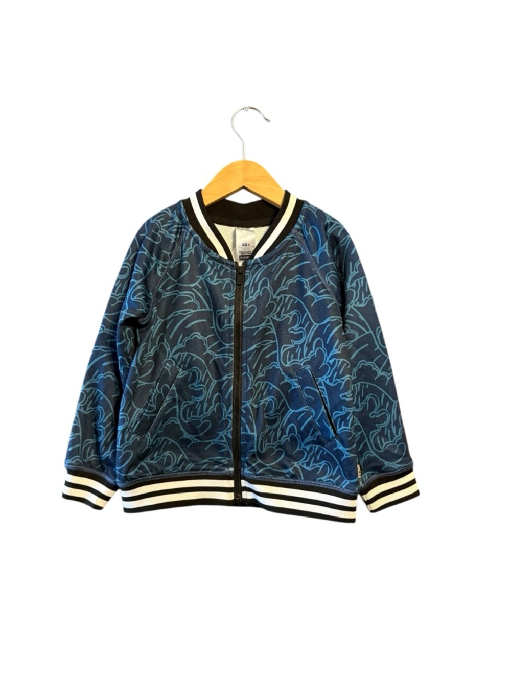 Blue Wave Print Bomber Jacket